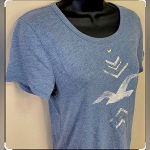 Hollister Co. Women's Blue and White and Gold Shirt